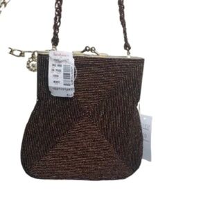 NWT copper seed bead kiss lock Beaded Evening Bag